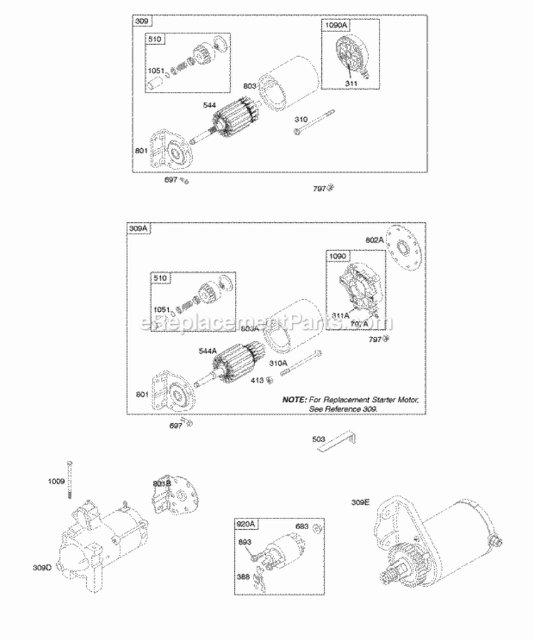 Shrouds Air Guides Diagram and Parts List for 305440-1409-E1  Briggs and Stratton Engine